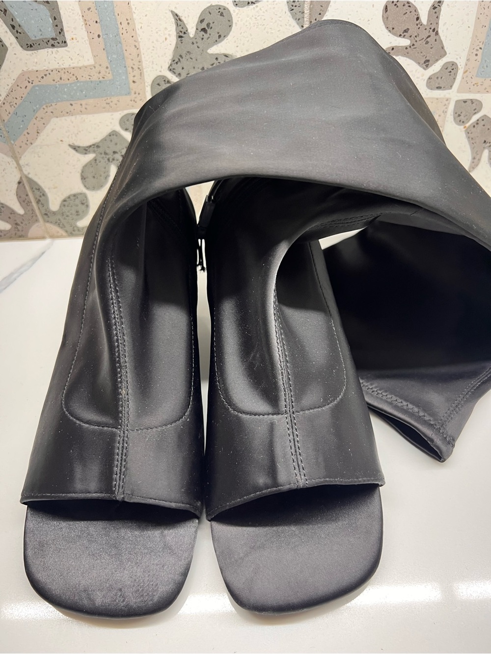 Zara Black Satin Heeled Over-the-Knee Boots